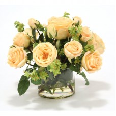 Distinctive Designs Waterlook Light Yellow Roses with Green Accents in Short Glass Cylinder DIST3350